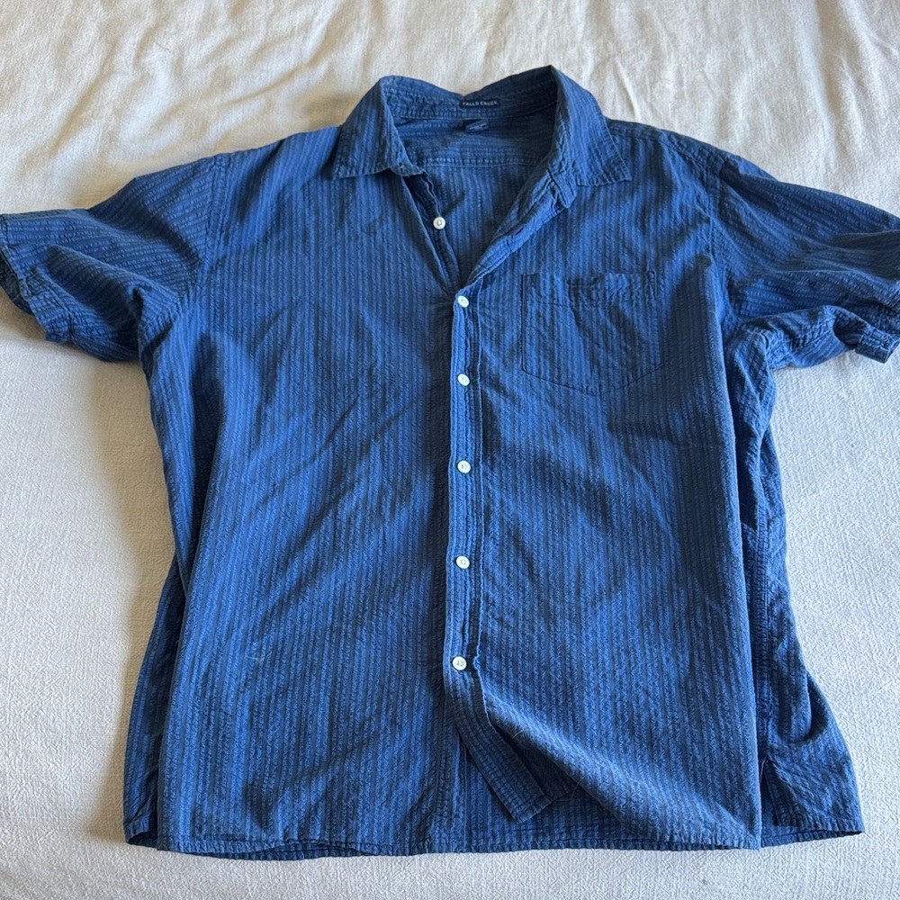Men's Blue Linen Short Sleeve Shirt